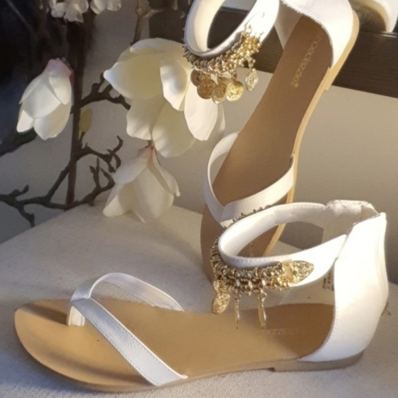 Ankle Strap Sandal with Gold Coin Charms & Beading - Picture 8 of 8